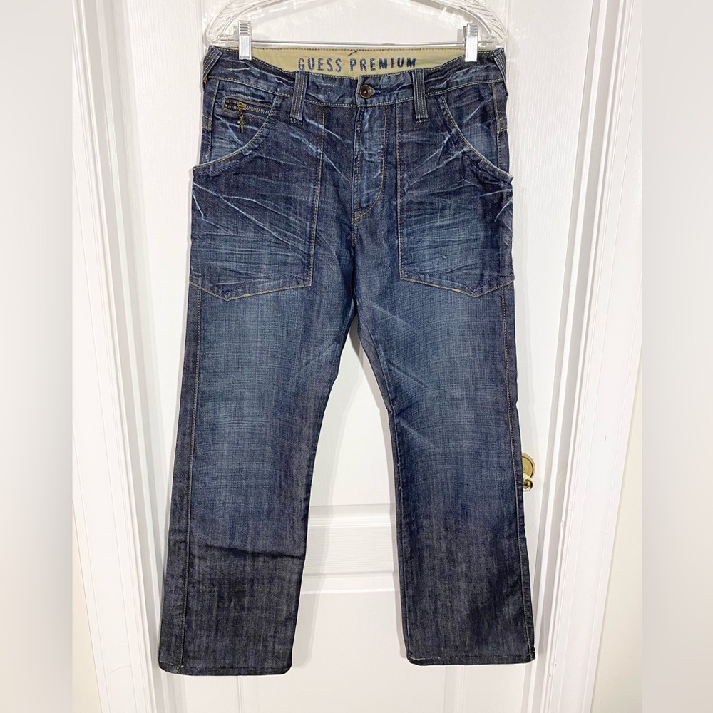 Y2K GUESS Relaxed Fit Flap Pocket Jeans Dark Wash Men’s 32/31 USA MADE